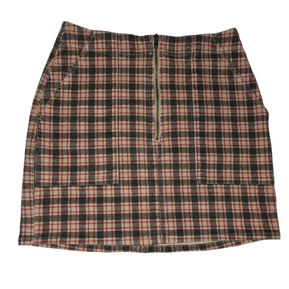 Wild Fable brown and tan plaid corduroy high-waisted mini with a front zipper S
